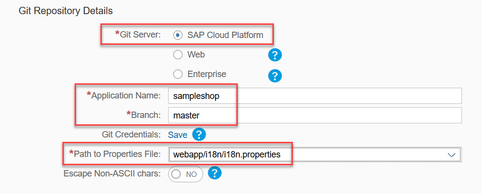 Enter Git translation project details