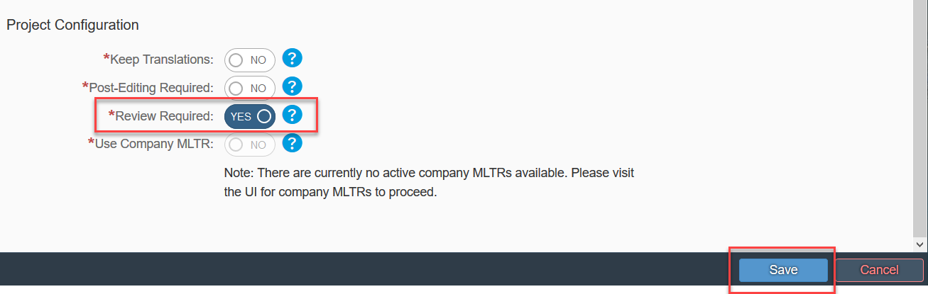 Enter project configuration details