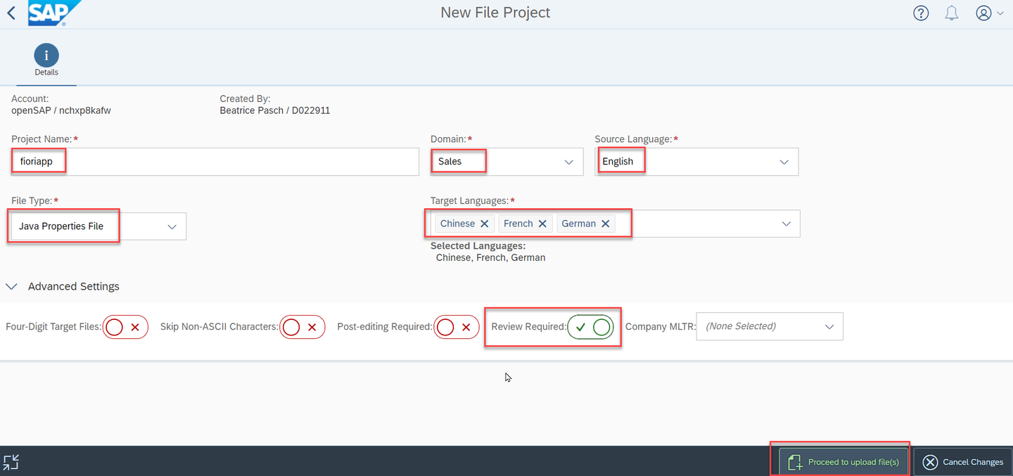 Enter project configuration details