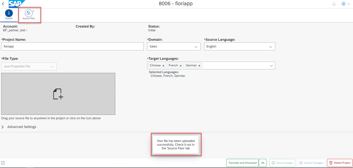 Success message