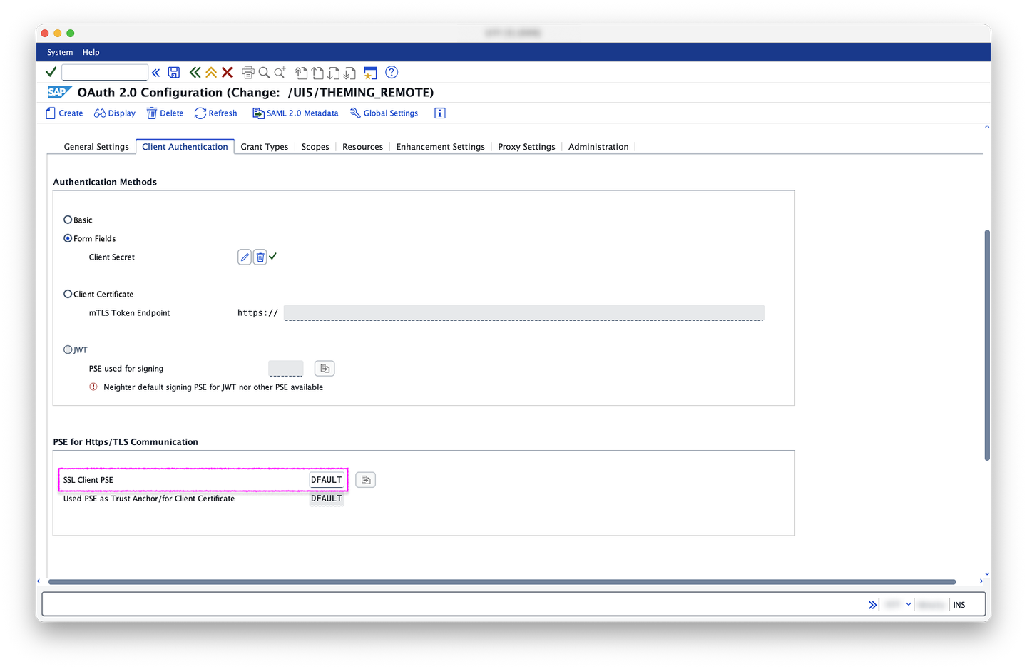 2.7: SOAUTH2_CLIENT Client Authentication tab, PSE for Https/TLS Communication section