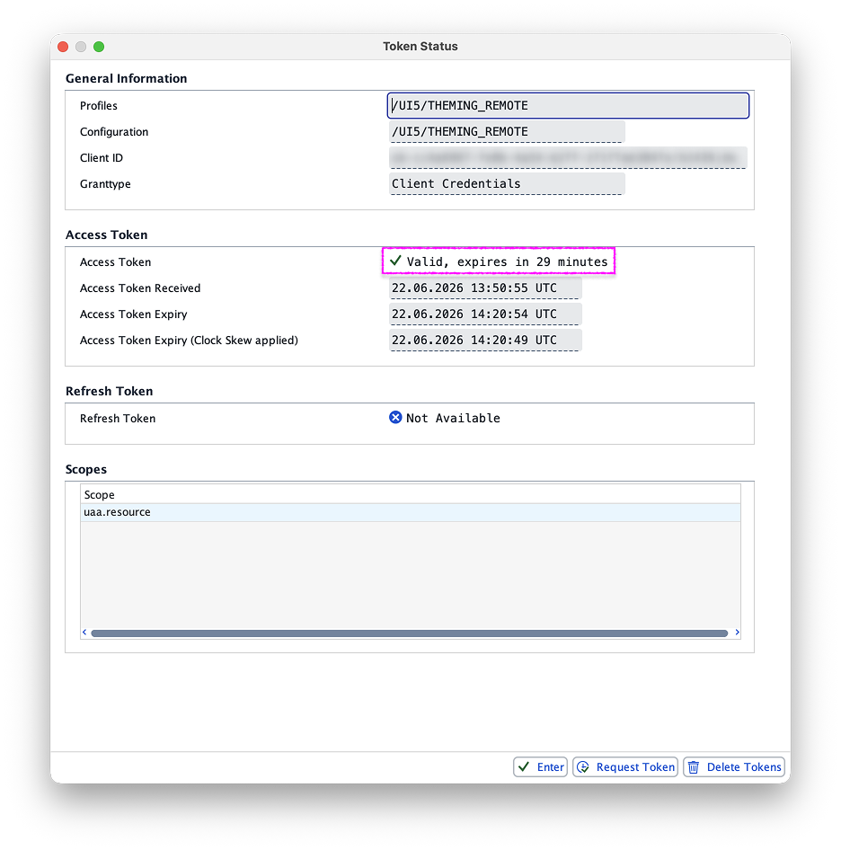 2.11: SOAUTH2_CLIENT - token status dialog with valid access token