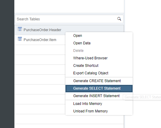 SELECT statement from DB explorer