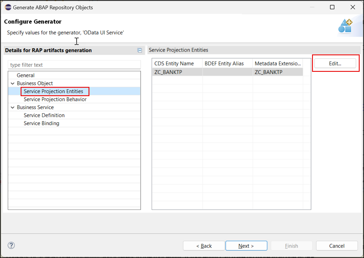 Service Projection Entities