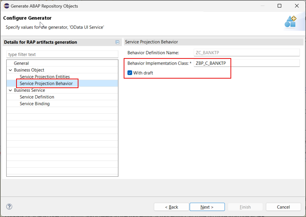 Service Projection Behavior