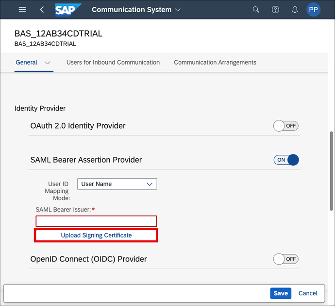 Upload Certificate to Communication System