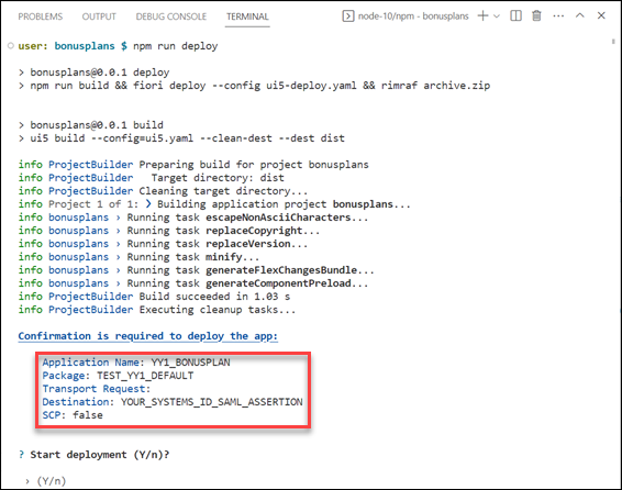 Check deployment configuration in command output