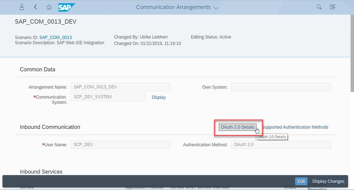 Button for OAuth 2.0 Details