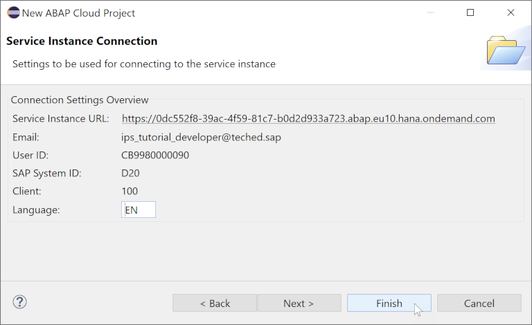 Finish ABAP Cloud project creation