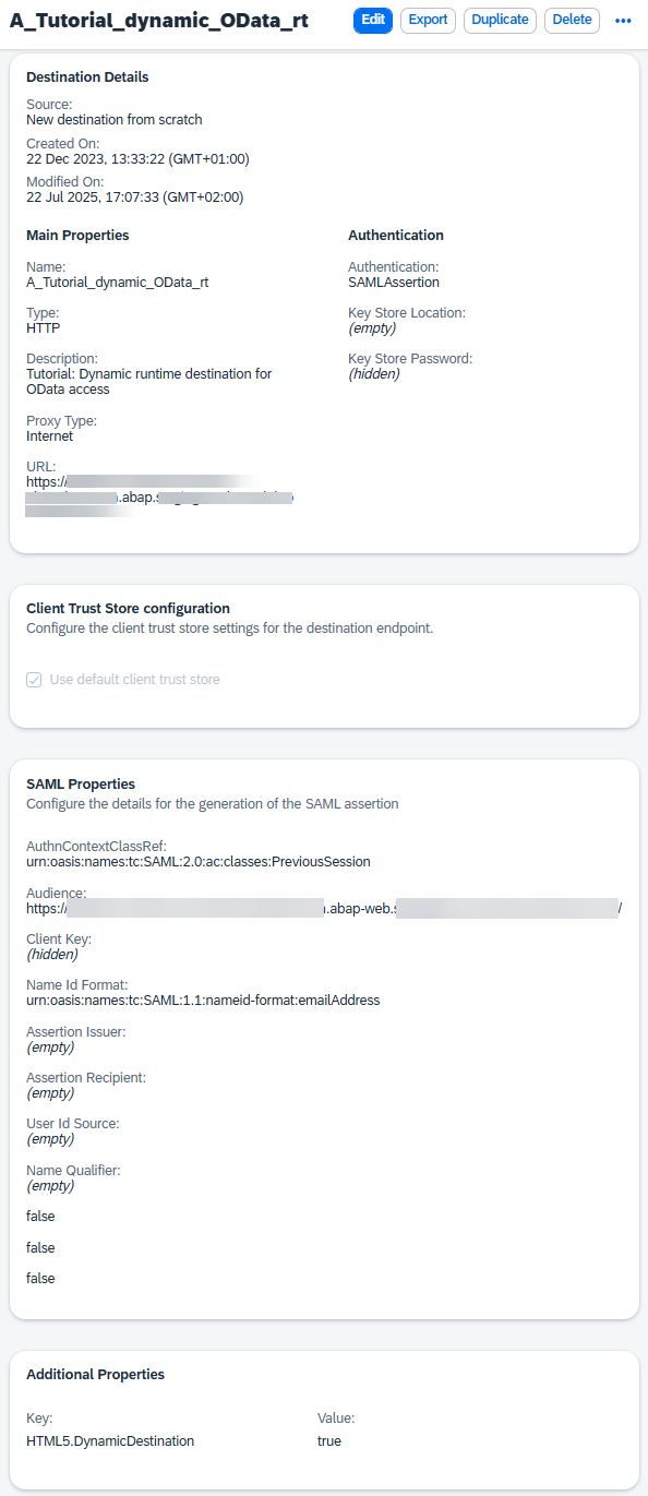 Settings for dynamic Runtime Destination