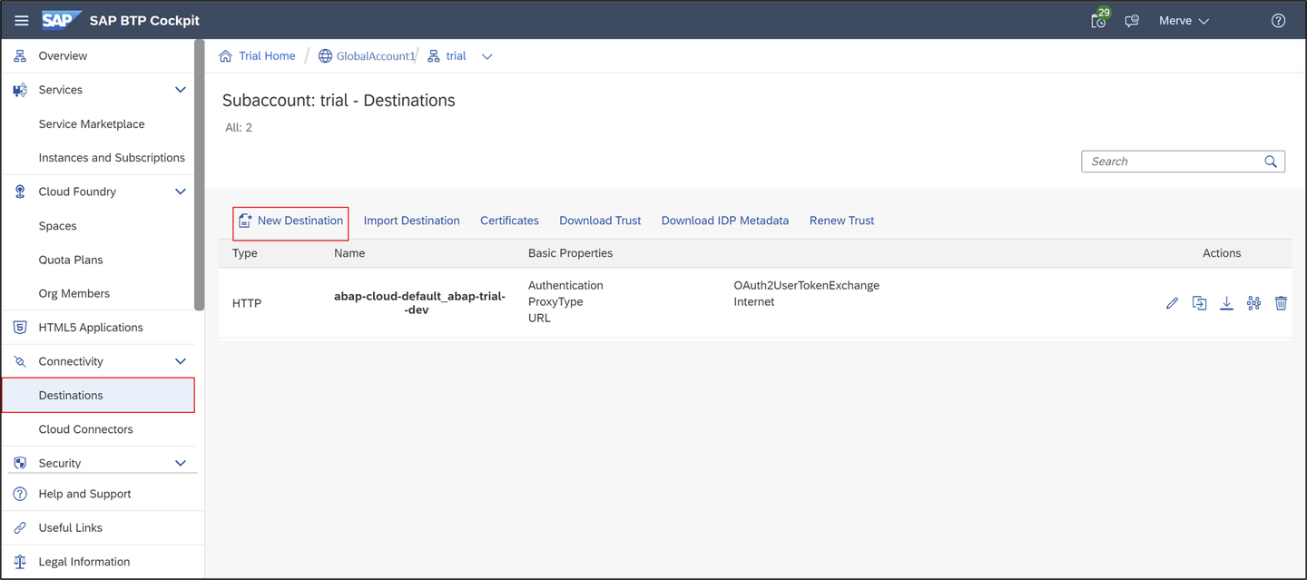 Configure destination