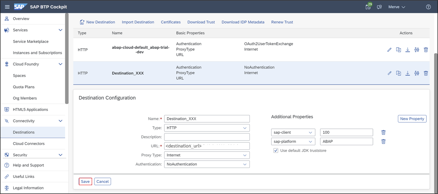 Configure destination