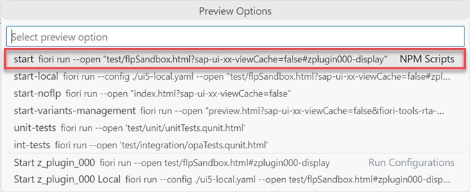 Preview application - start fiori run