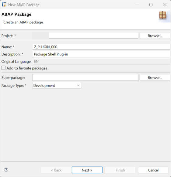 Create new package - name and description