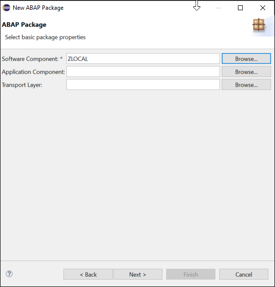 Create new package - select software component