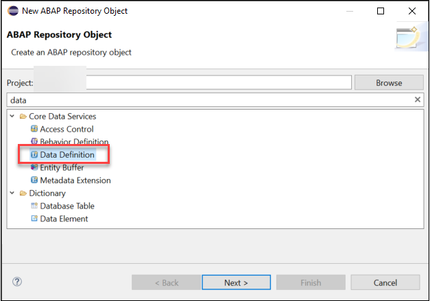 Create data definition - create