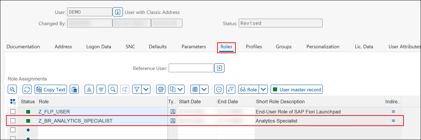 User Maintenance: Roles