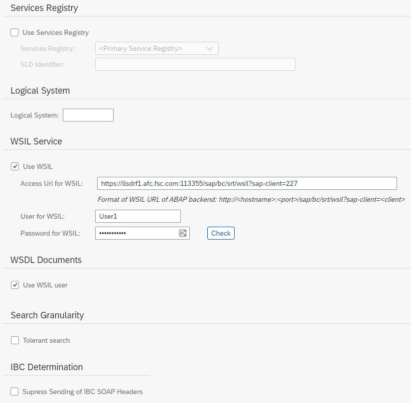 Services Registry settingsL