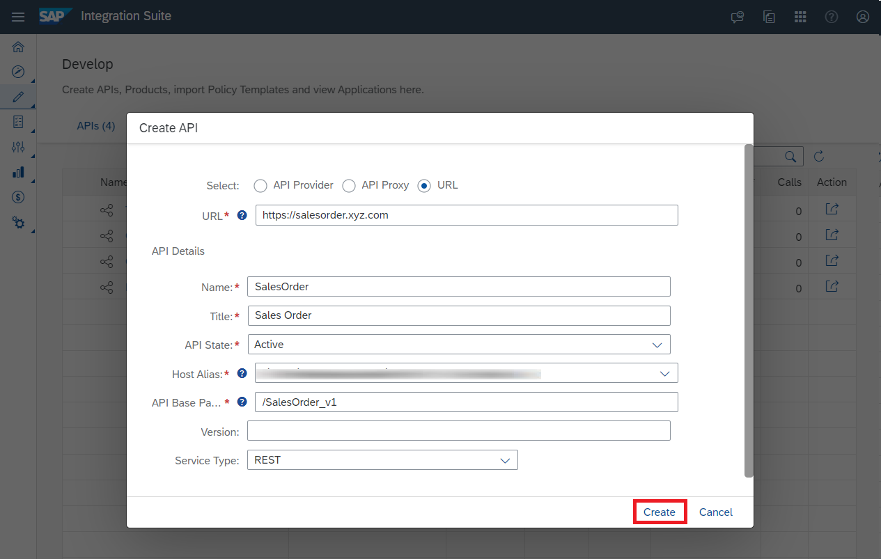 Create API Dialog