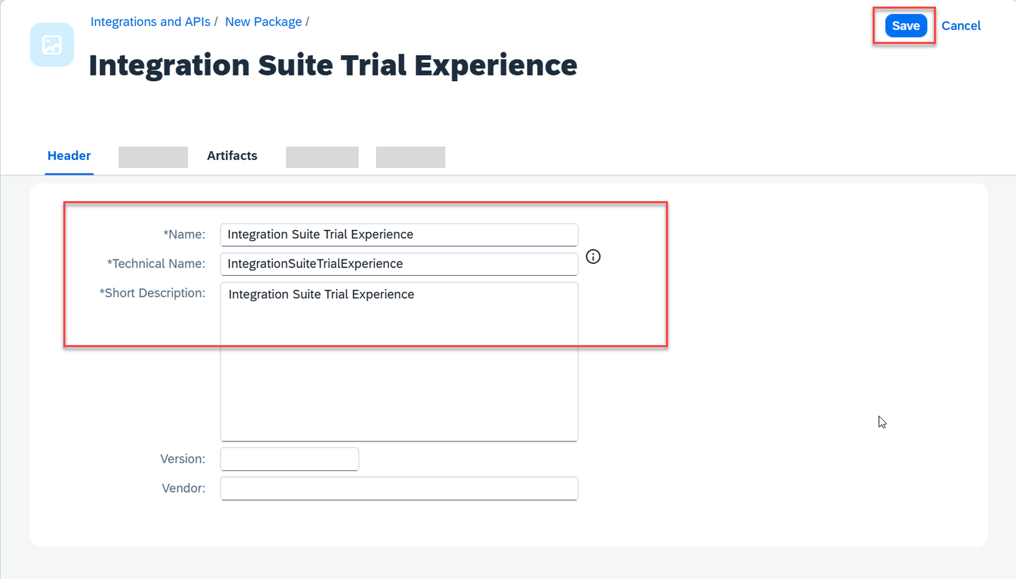 Provide package details and navigate to artifacts