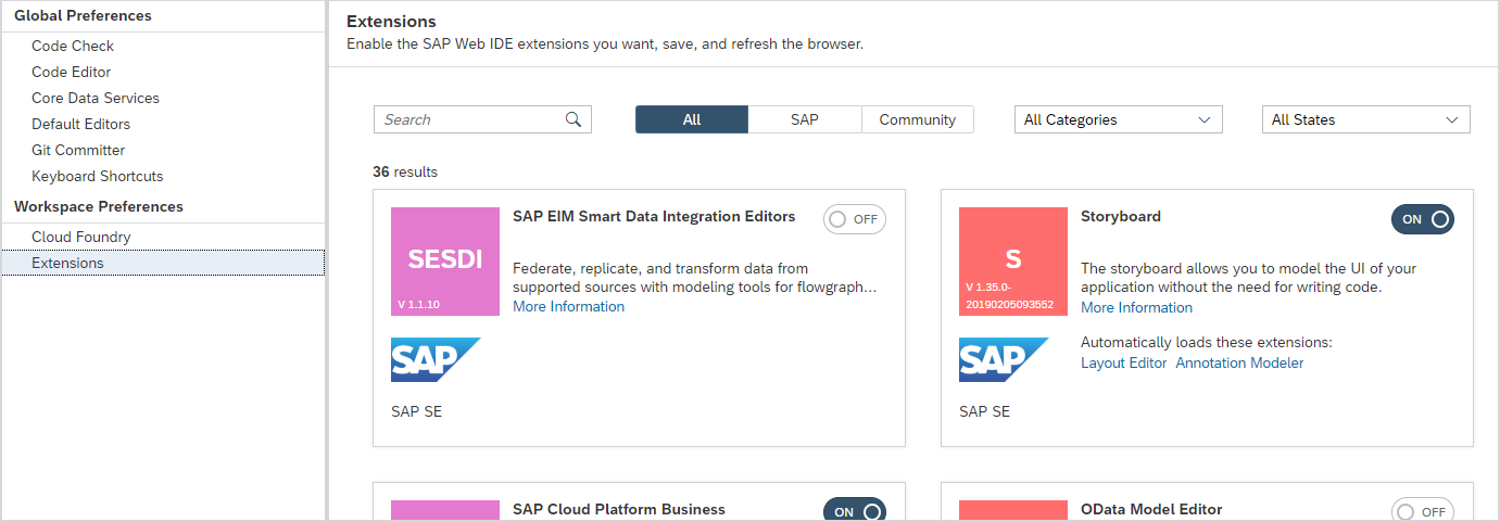 extension preferences list
