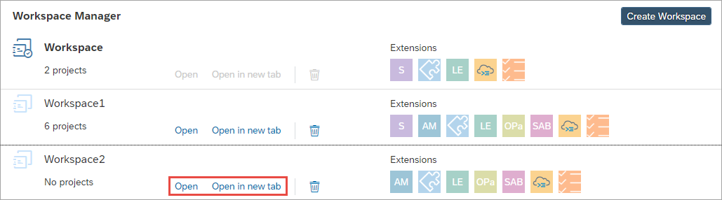 workspace manager with new workspace