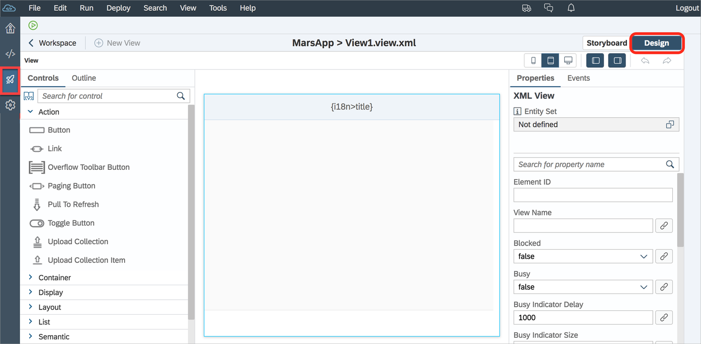 layout editor on the Storyboard tab