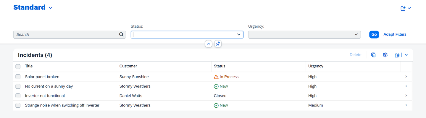 Incident Management App’s List Page