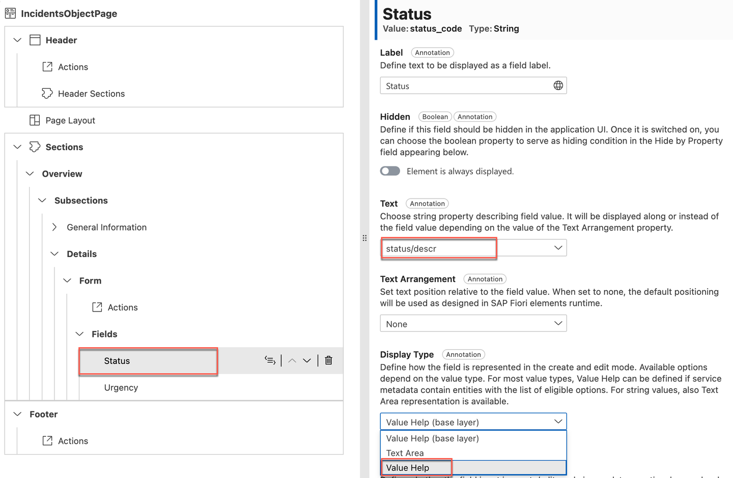 Status properties update