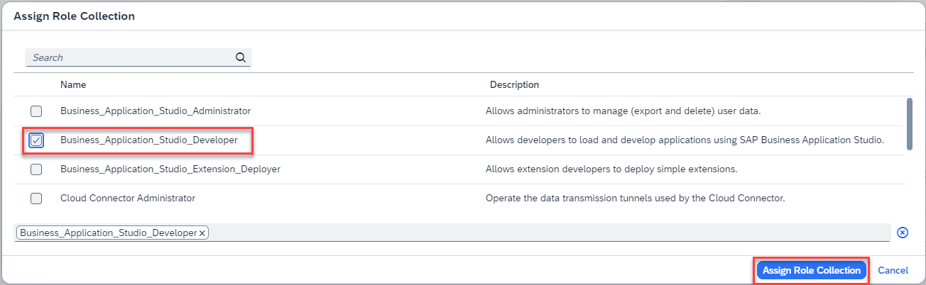 Assign Rol Collection popup