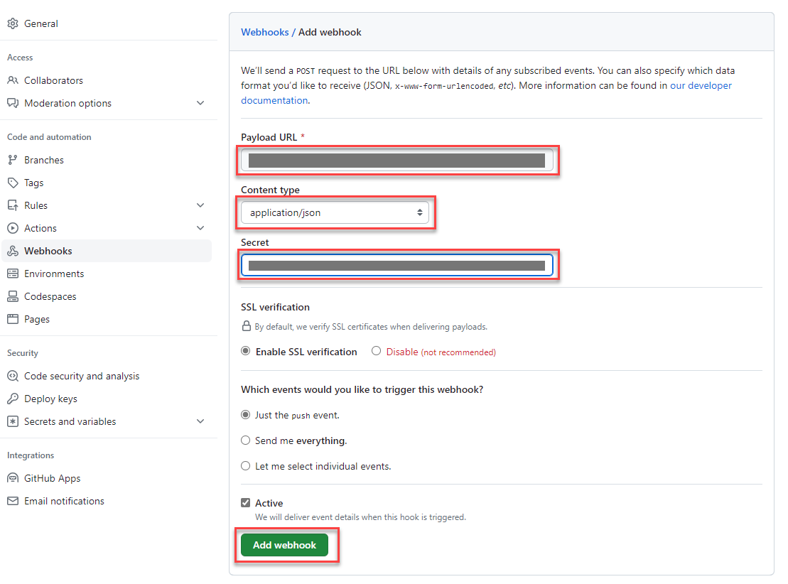 Configure webhook