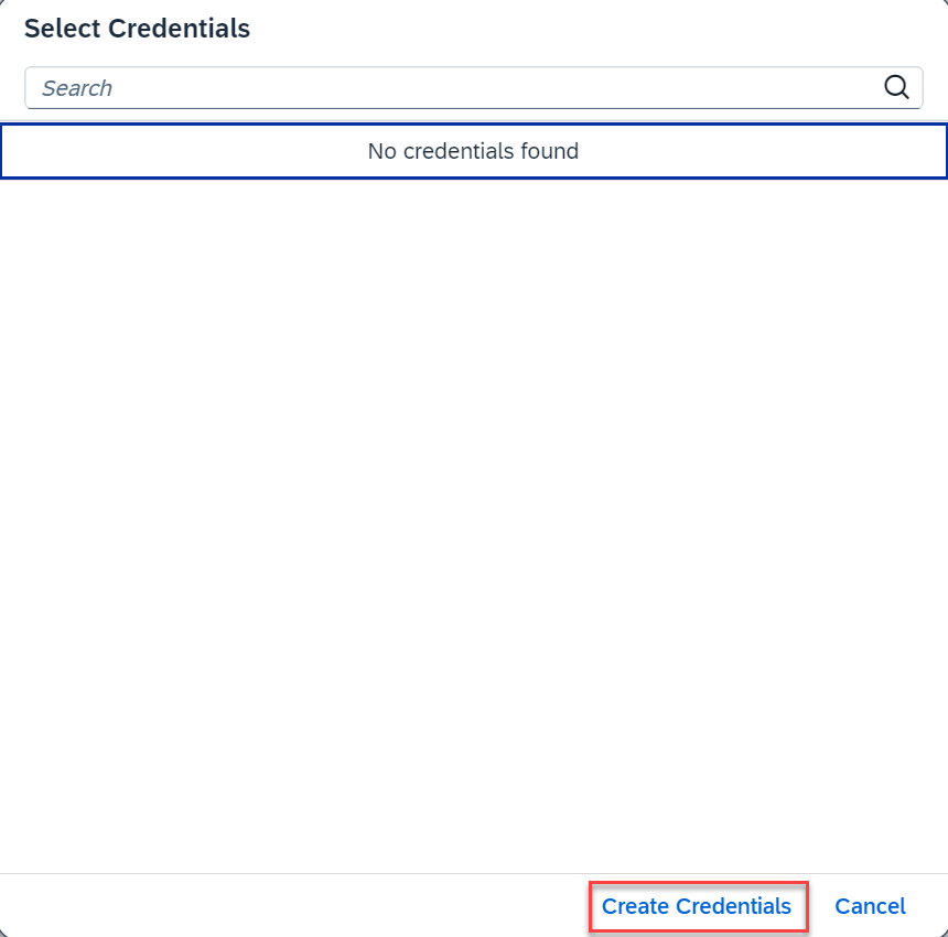 Select Credentials popup