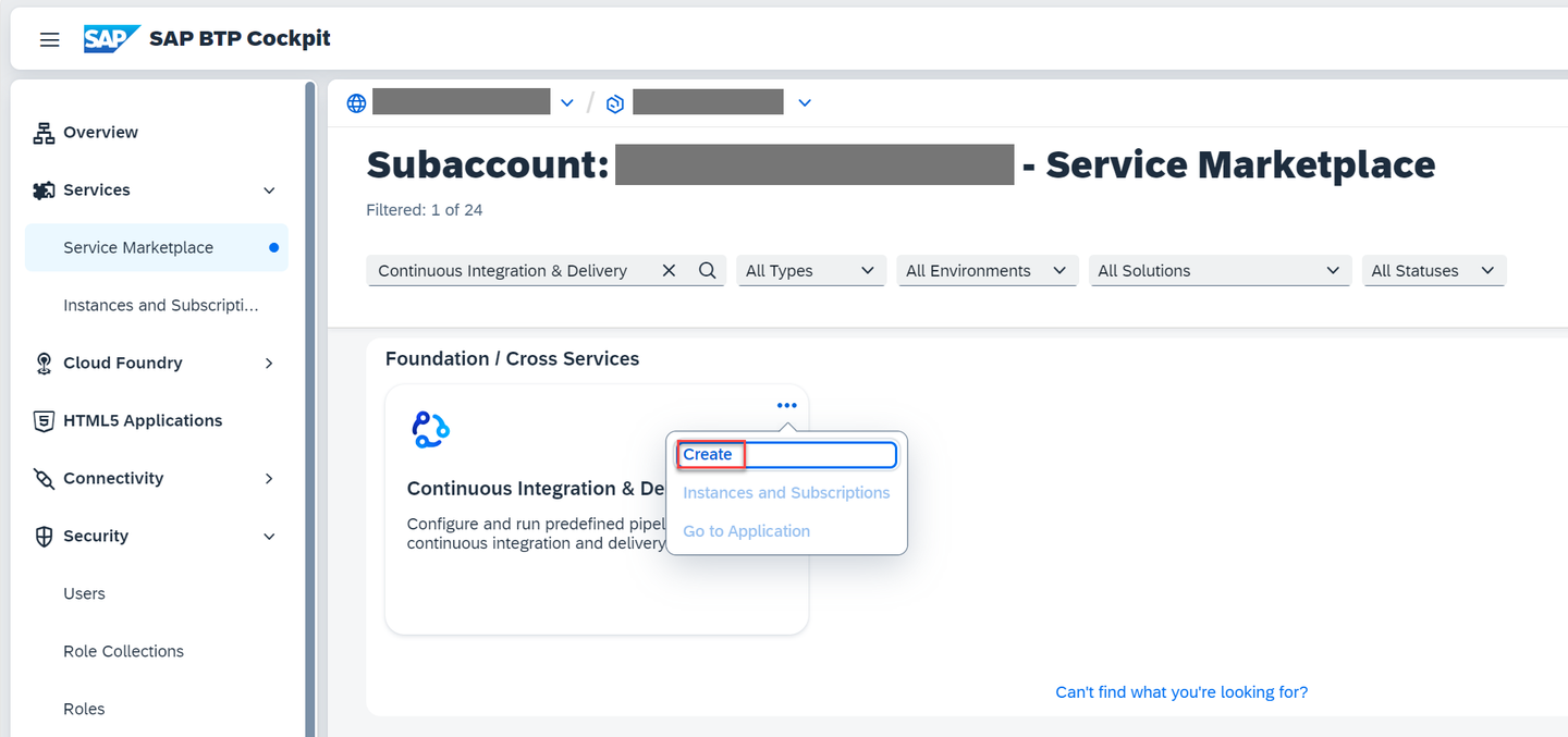 Continuous Integration and Delivery create service
