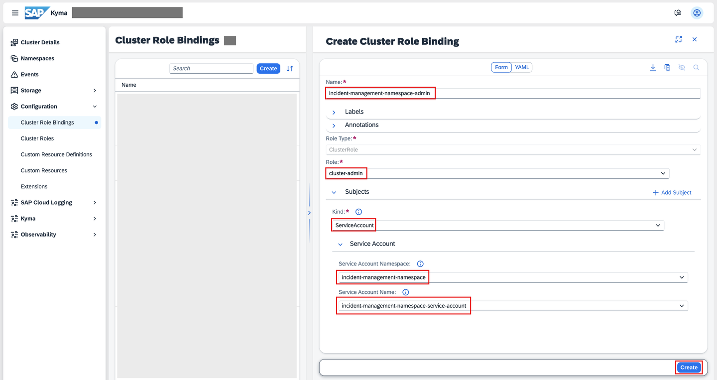 Create cluster role binding dialog