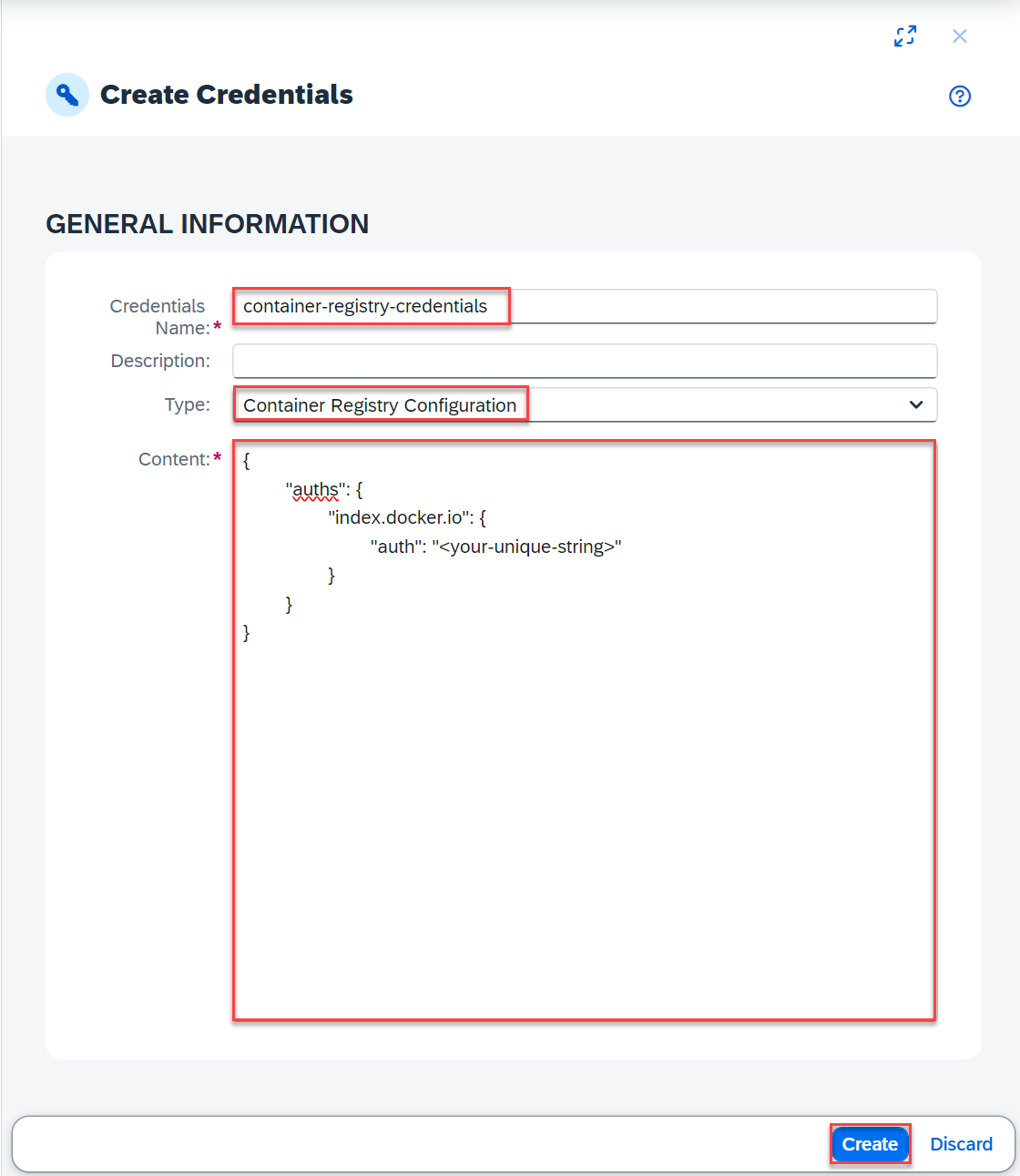 Create container registry credential
