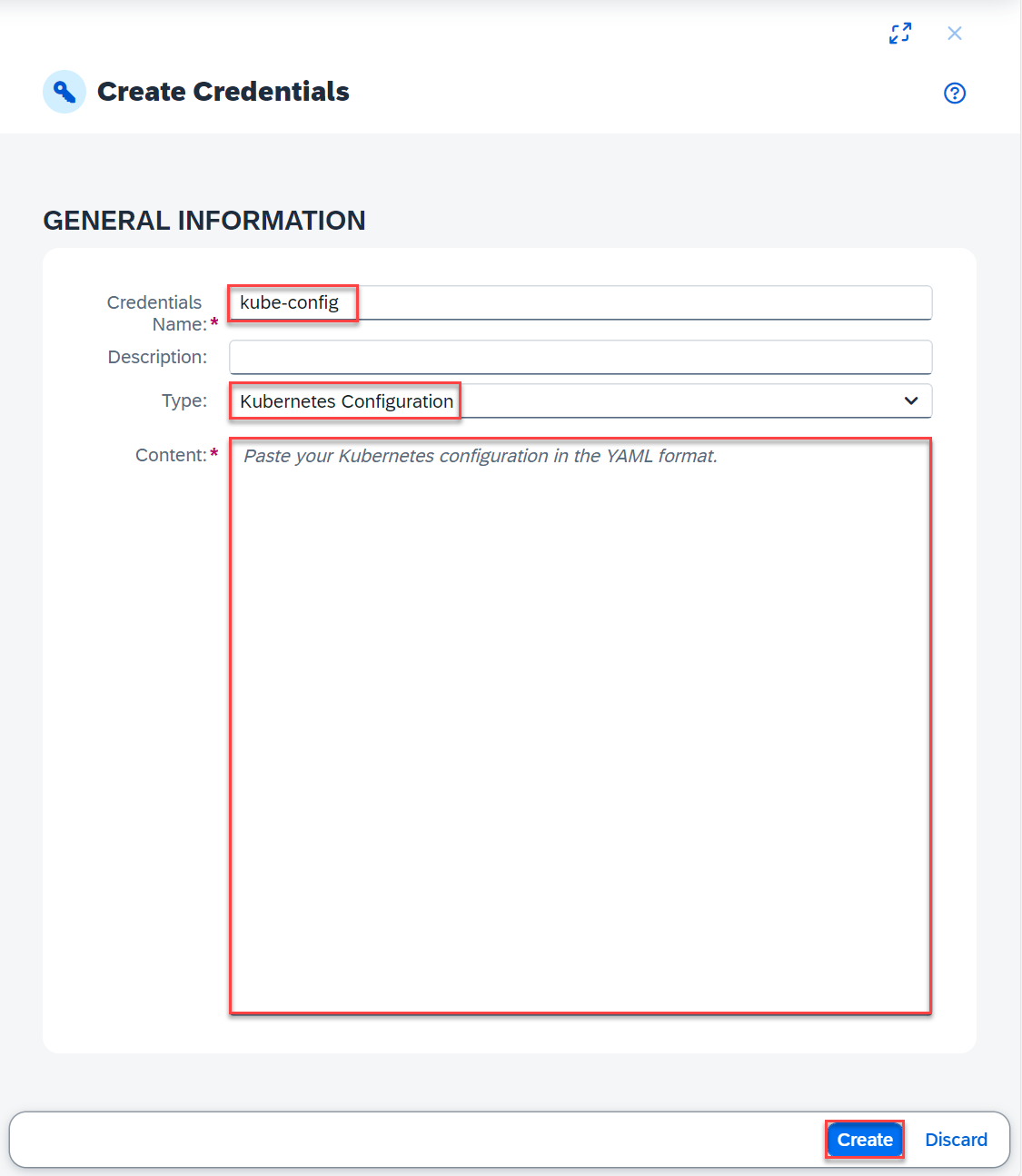Create kube-config credential