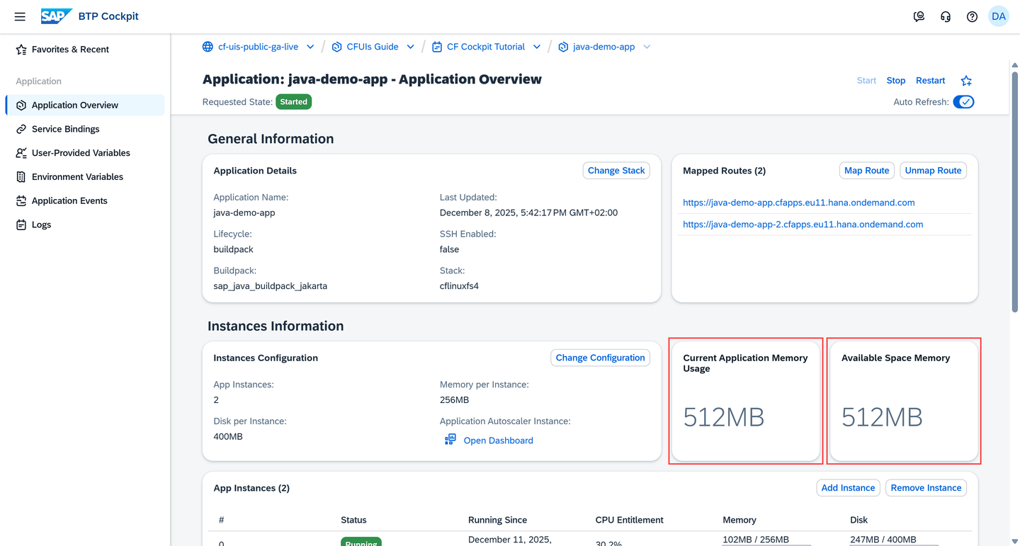 Current App Memory Usage and Available Space Memory
