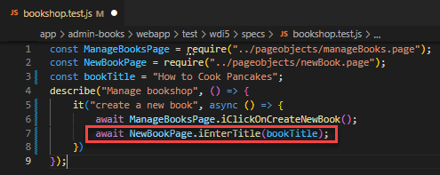 booksho.test.js with enter title action