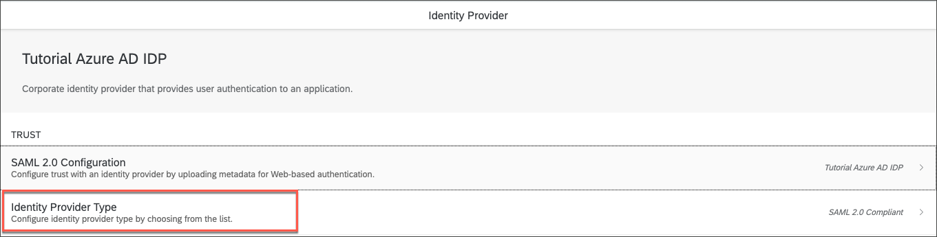 navigate to Identity Provider Type