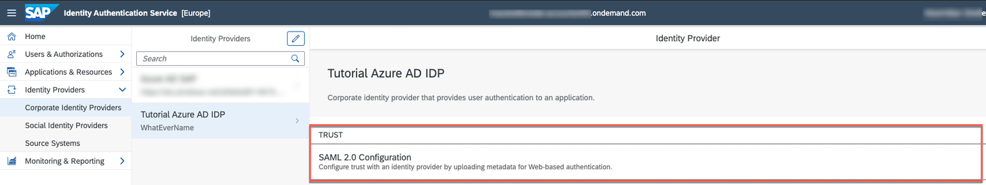 click SAML 2.0 Configuration
