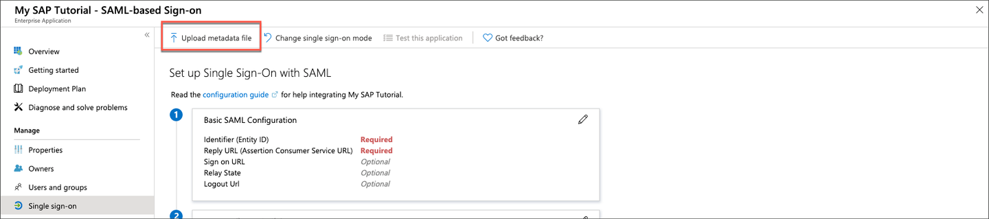 Upload the metadata file from Identity Authentication service