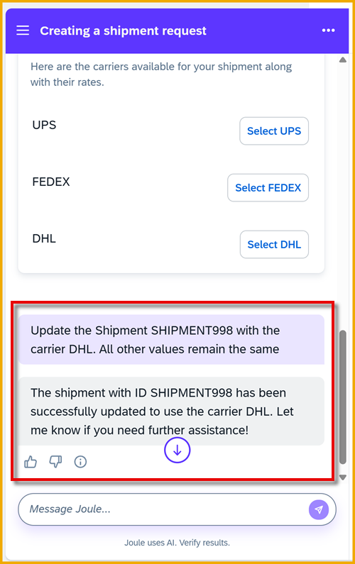 Update shipment