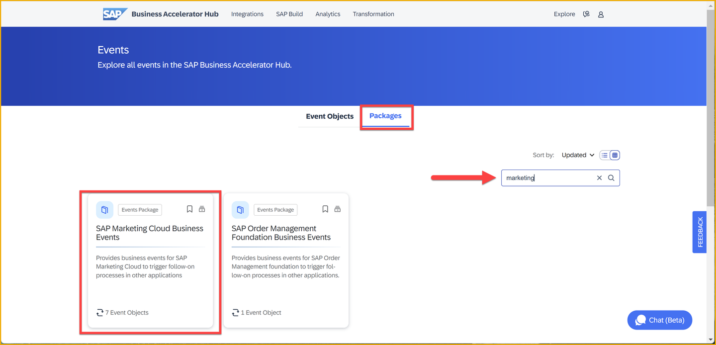 Navigate to SAP Marketing Cloud Business Events