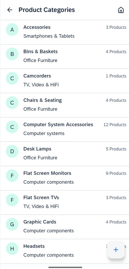 Modified ProductCategories Screen
