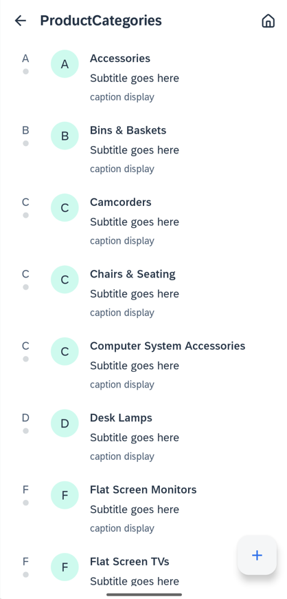 Original product categories screen