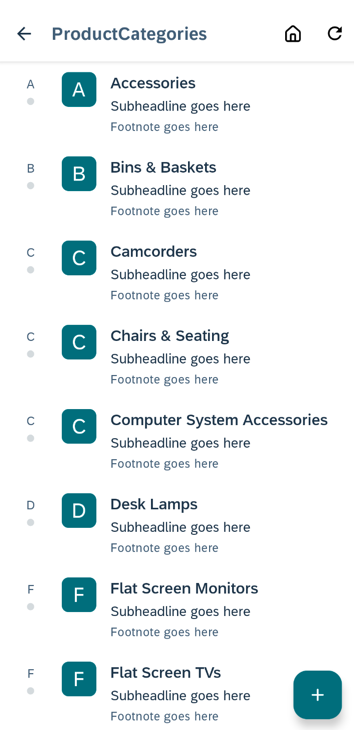 Original product categories screen
