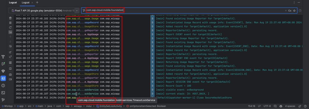 Debug log level output for foundation