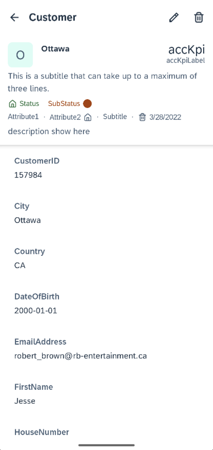 Customer details screen
