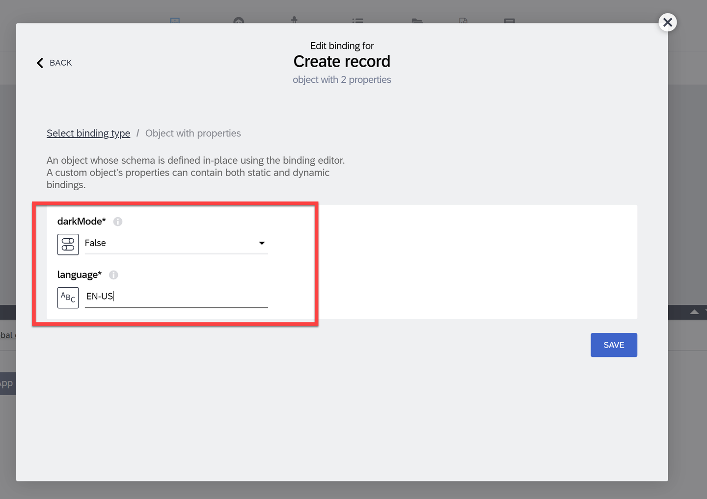 Set create record values