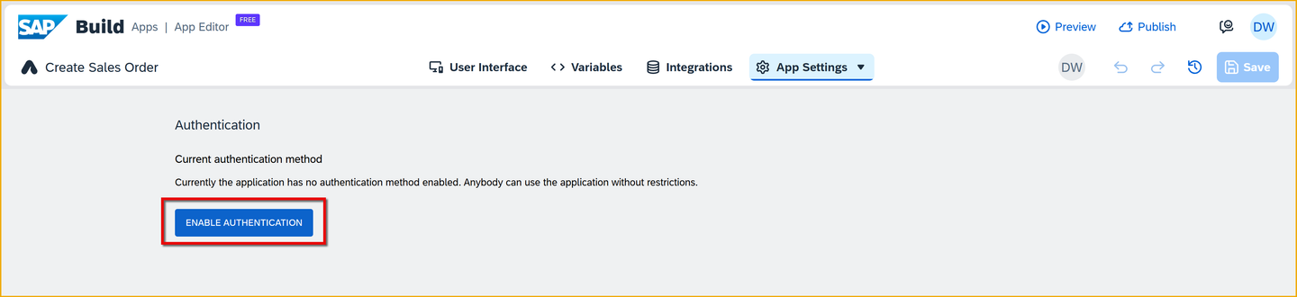 Enable authentication